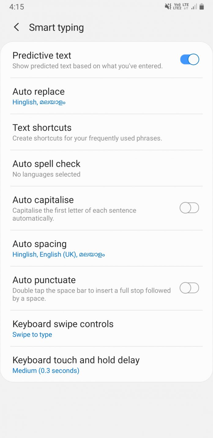 samsung keyboard predictive text reset